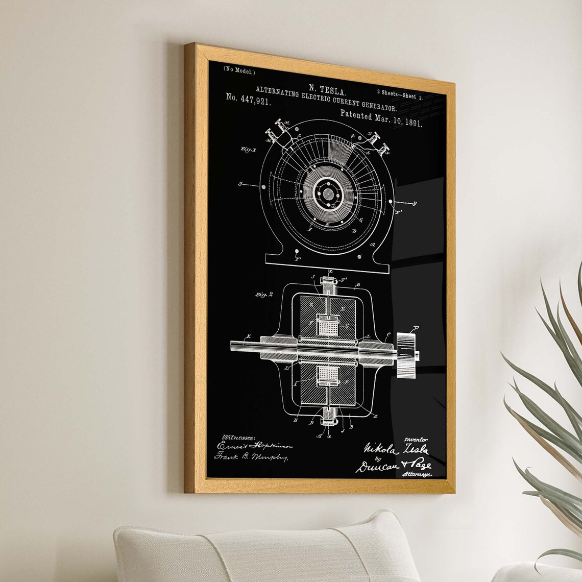 Tesla 1891 Patent Poster, Electric Enthusiast Wall Art - Image 2