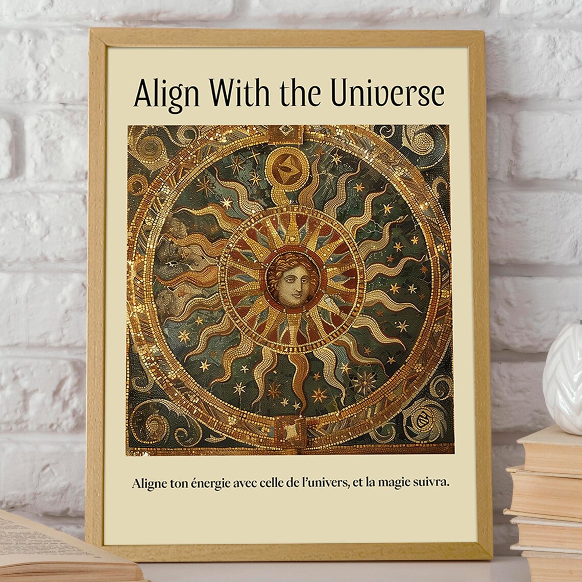 Align With the Universe Antique Golden Sun Mosaic Celestial Wall Art - Image 2