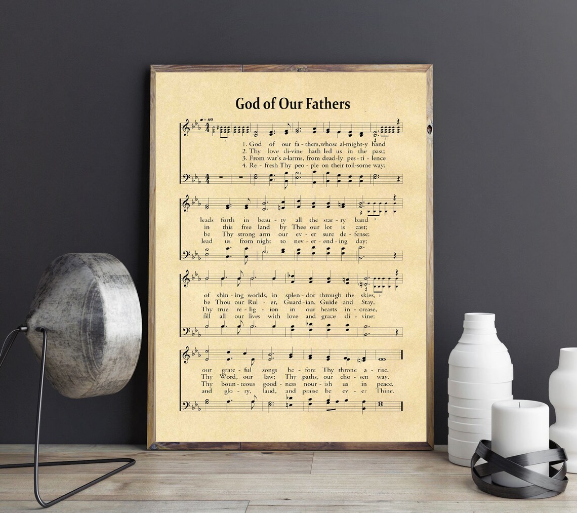 God Of Our Fathers Vintage Hymn Sheet Music Wall Decor Poster