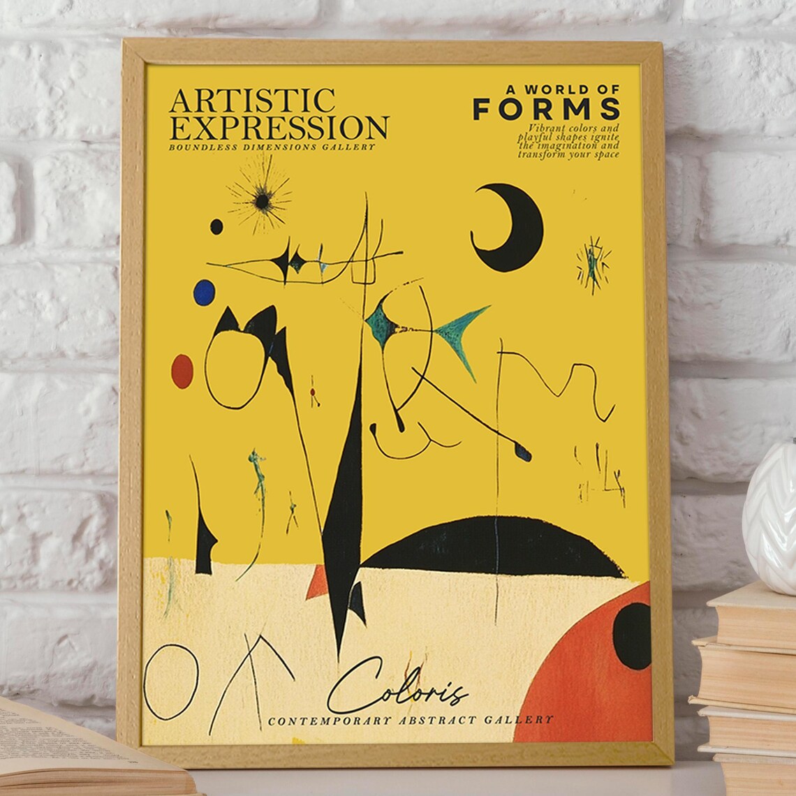 Yellow Abstract Art Print, Playful Geometric Shapes - Image 2