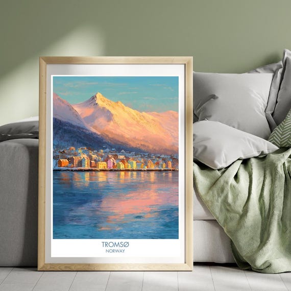 Troms Poster Norway Tromso Print Scandinavia Wall Art Christmas Snow Illustration