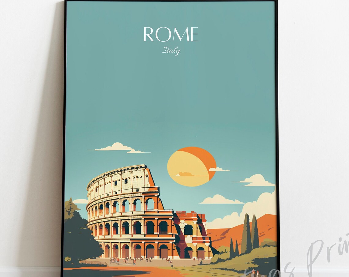 Rome Italy Colosseum Sunset Arches Classic Vintage Travel Poster