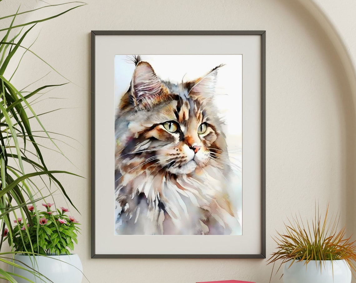 Maine Coon Cat Watercolor Art Print