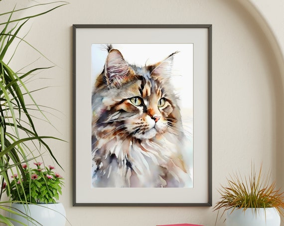 Maine Coon Cat Watercolor Art Print