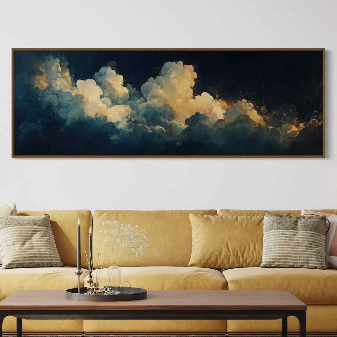 Abstract Clouds, White And Gold Night Sky Art Print
