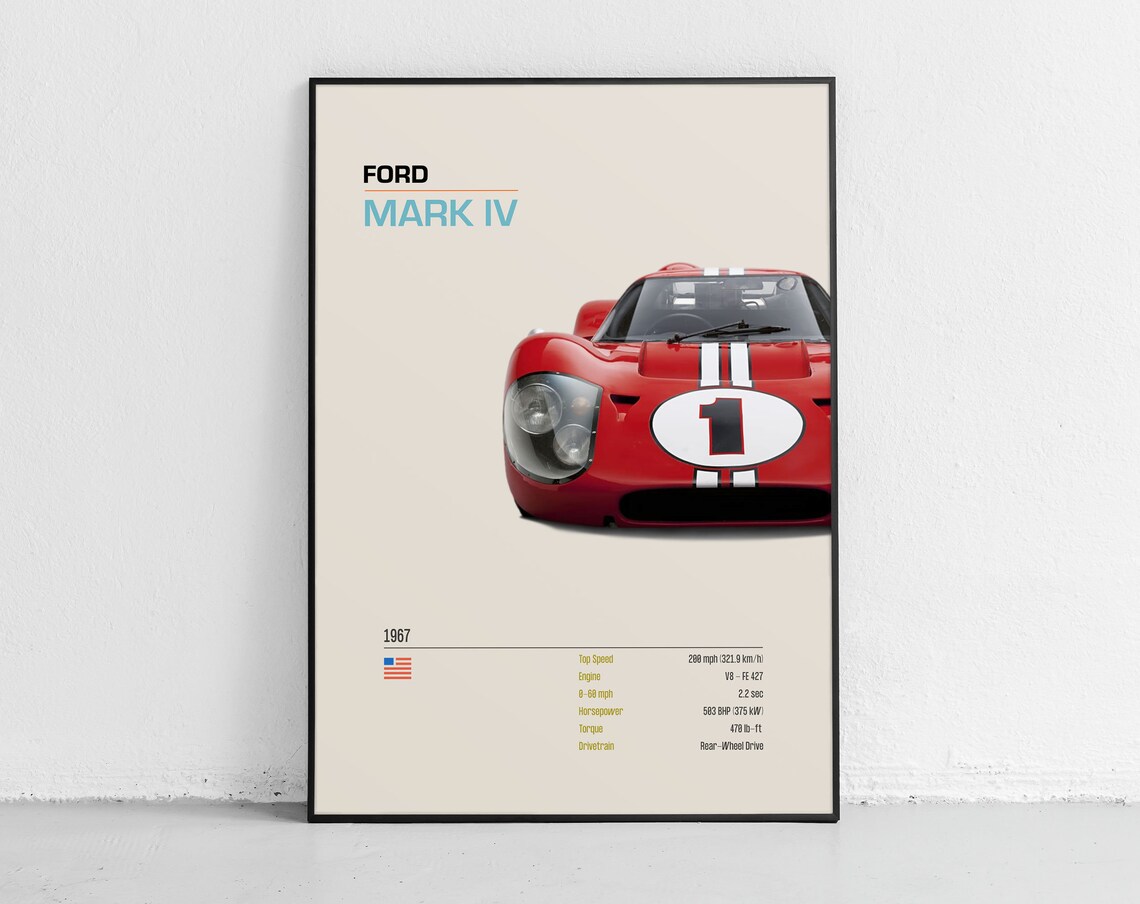 Ford Mark IV 1967 Le Mans Winning Red American Race Car Poster