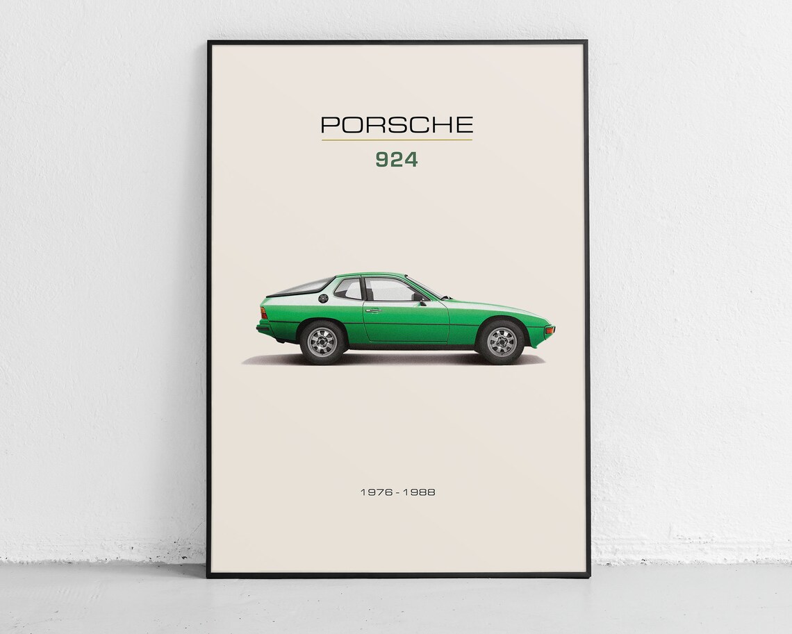 Green Porsche 924 1976 1988 Classic Vintage Sports Car Poster