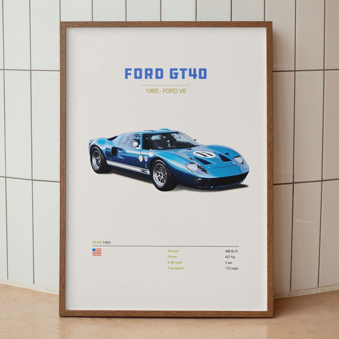 Ford GT40 1965 Blue Endurance Racing Legend Classic Car Poster