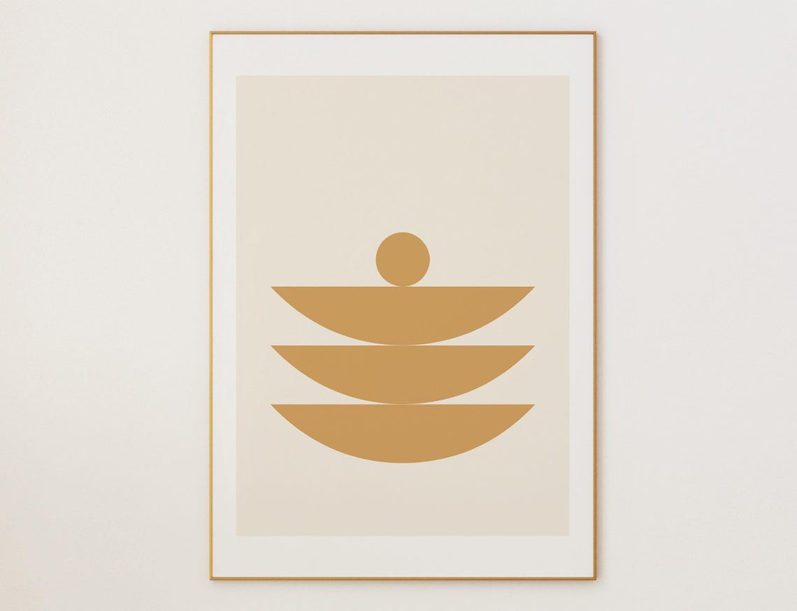 Gold Mustard Geometric Circles Wall Art Minimalist Modern Decor