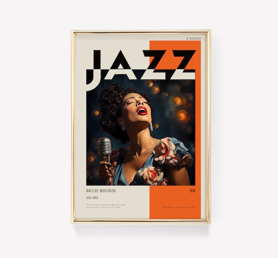 Billie Holiday Jazz Singer Vintage Style Portrait Poster 1915 to 1959