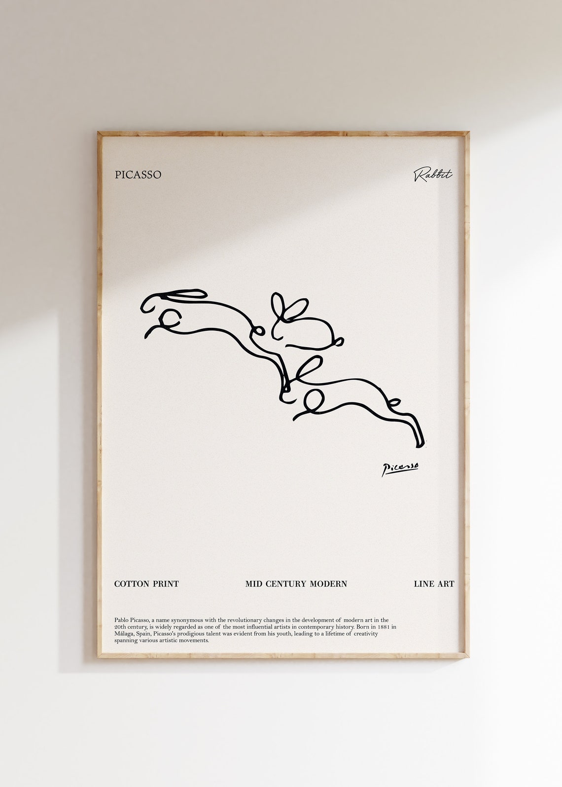 Picasso Style Leaping Rabbit Line Art Mid Century Modern Poster