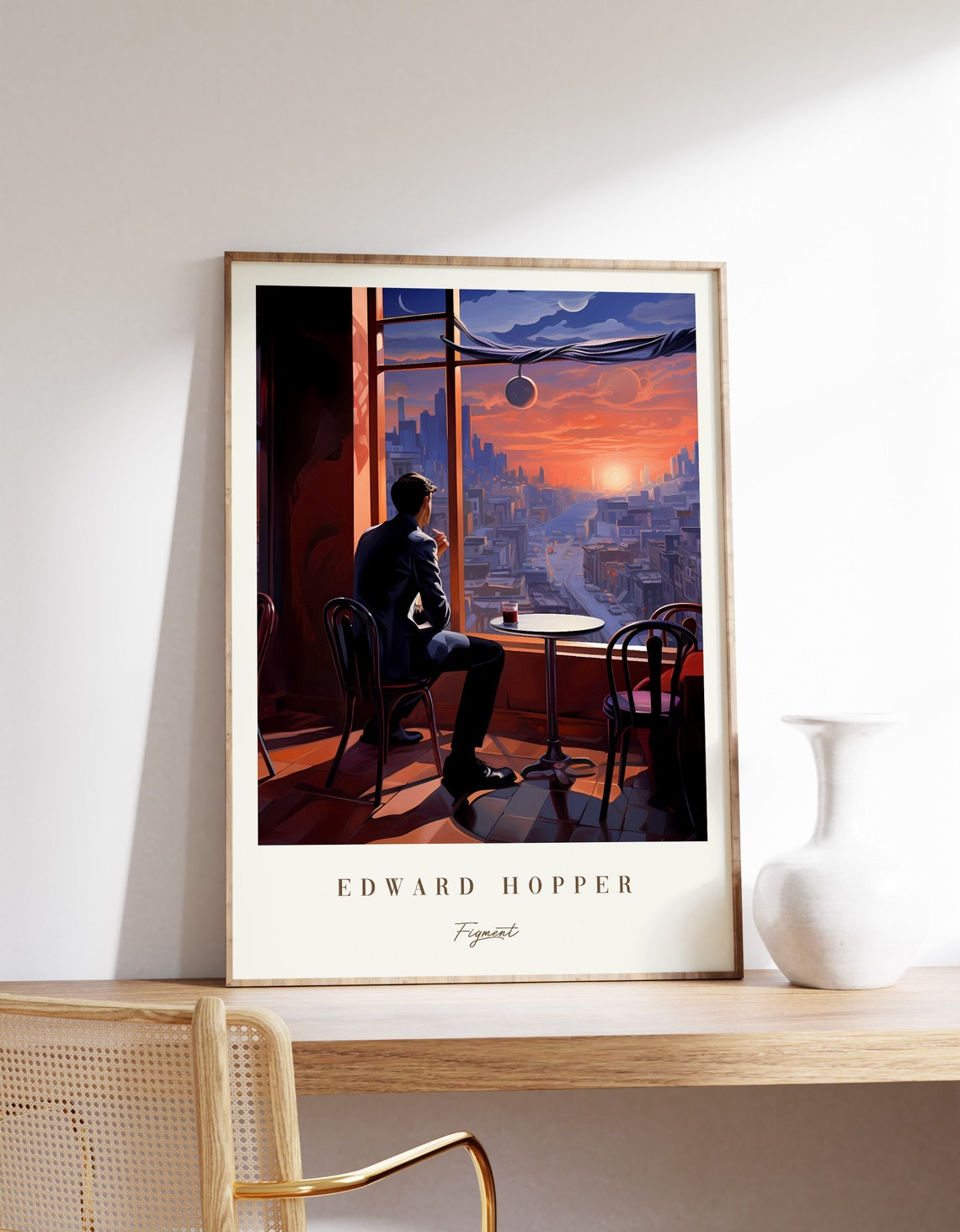 Edward Hopper Inspired Figment Sunset City Window Solitude Poster