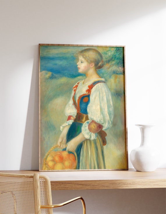 Auguste Renoir Girl With A Basket Of Oranges 1889 Vintage Poster Painting Woman Portrait Print Female Wall Art Canvas