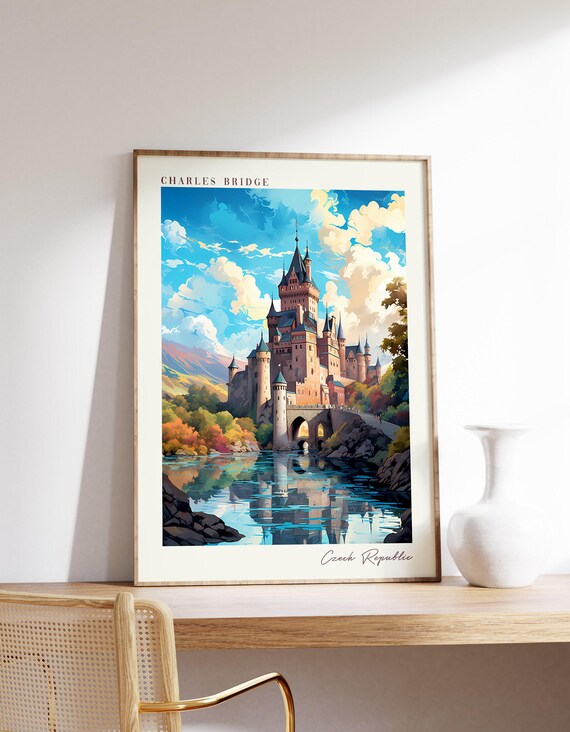 Charles Bridge Czech Republic Castle River Travel Poster Decor