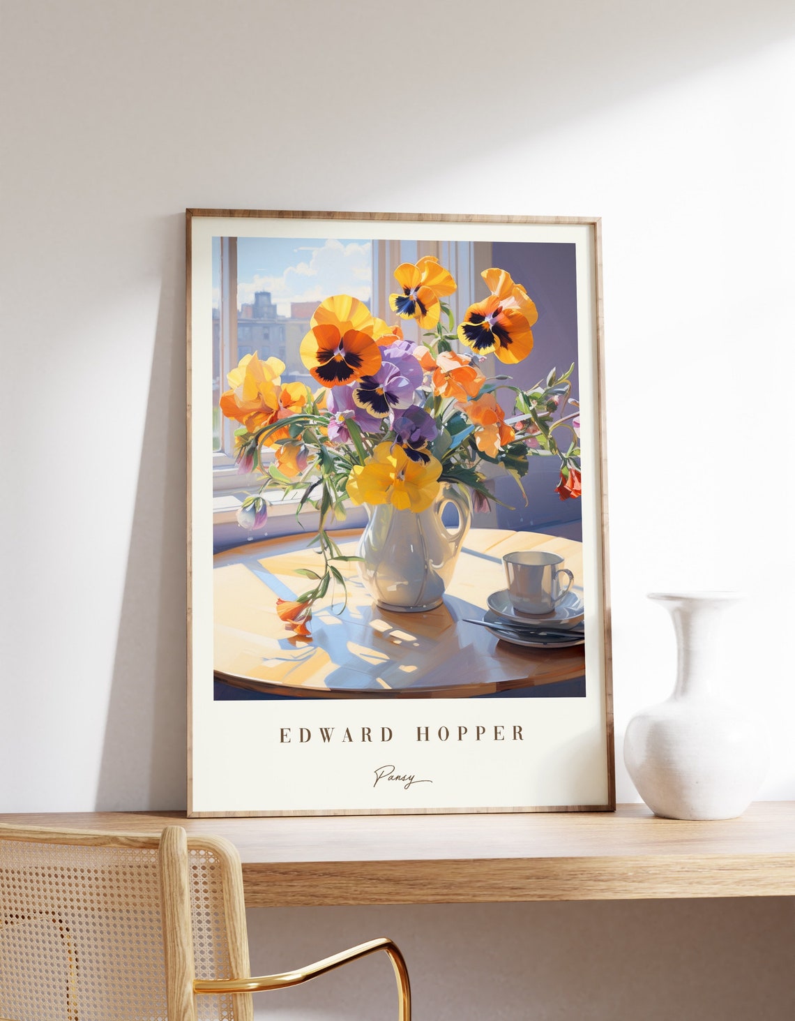 Edward Hopper Pansy Orange Purple Blooms Sunlit Table Art Poster