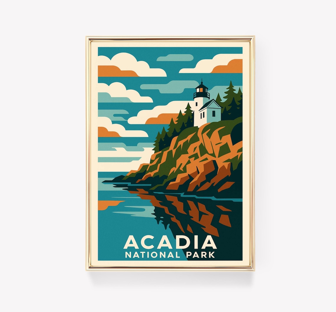 Acadia National Park Vintage Travel Poster, Maine