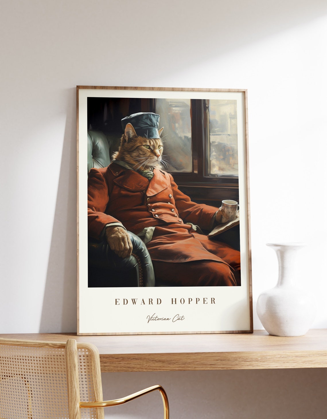Victorian Gentleman Cat Portrait Edward Hopper Style Art Print