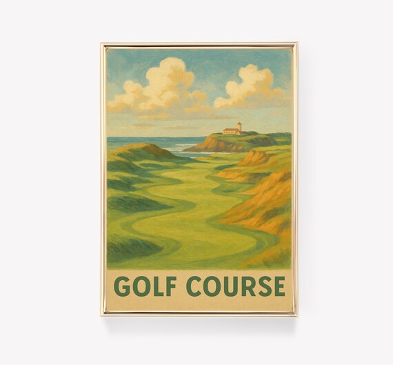 Coastal Golf Course Fairways Cliff Clubhouse Vintage Golf Poster