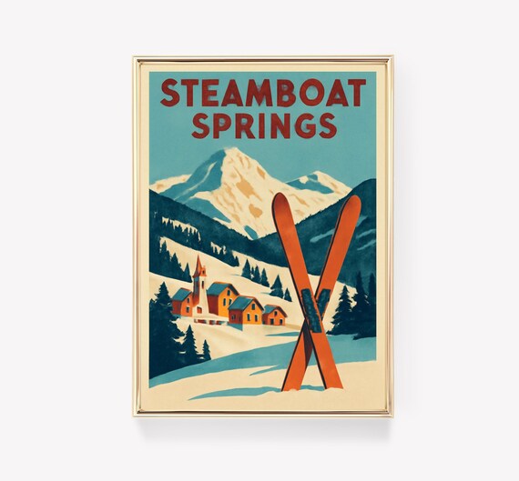 Steamboat Springs Retro Vintage Ski Mountain Colorado Travel Poster
