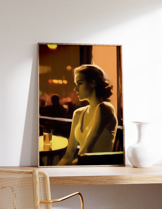 Jazz Lover Woman Poster Print Edward Hopper Style Music Festival Bedroom Decor Vintage Painting Blues Moody
