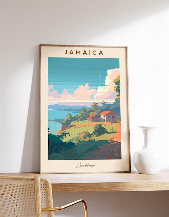 Jamaica Caribbean Vintage Travel Poster Tropical Coast Palm Art