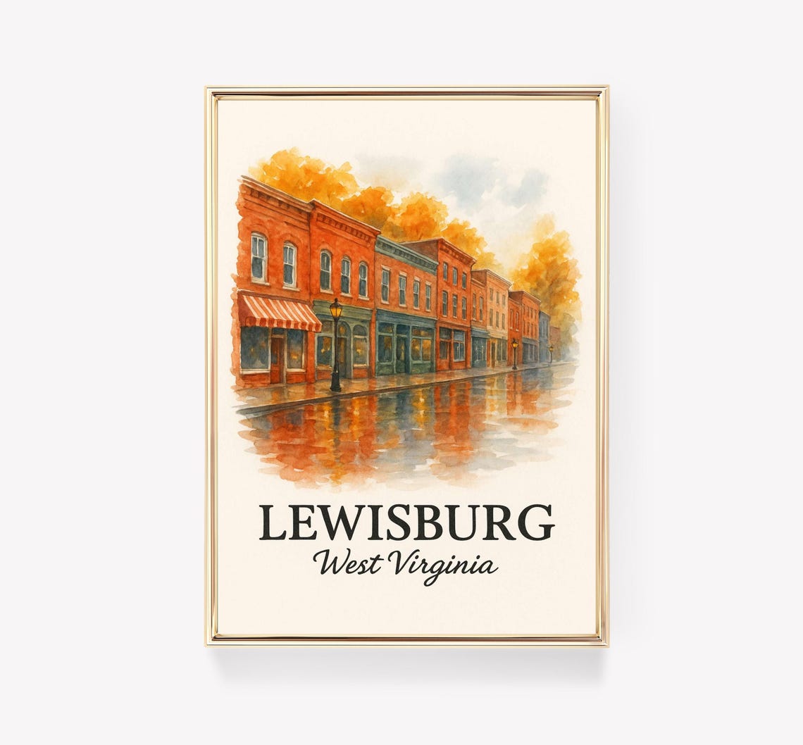 Lewisburg West Virginia Brick Storefronts Watercolor Town Poster