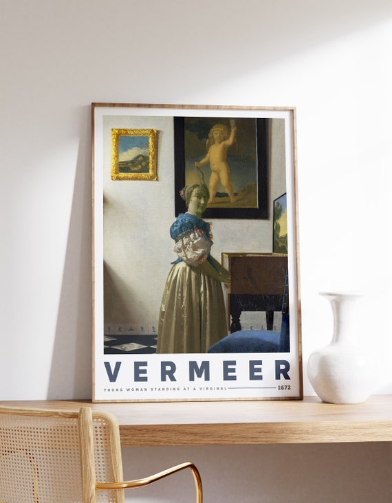 Young Woman Standing At A Virginal By Johannes Vermeer Exhibition Print Modern Decor Antique Victorian Wall Art Painting