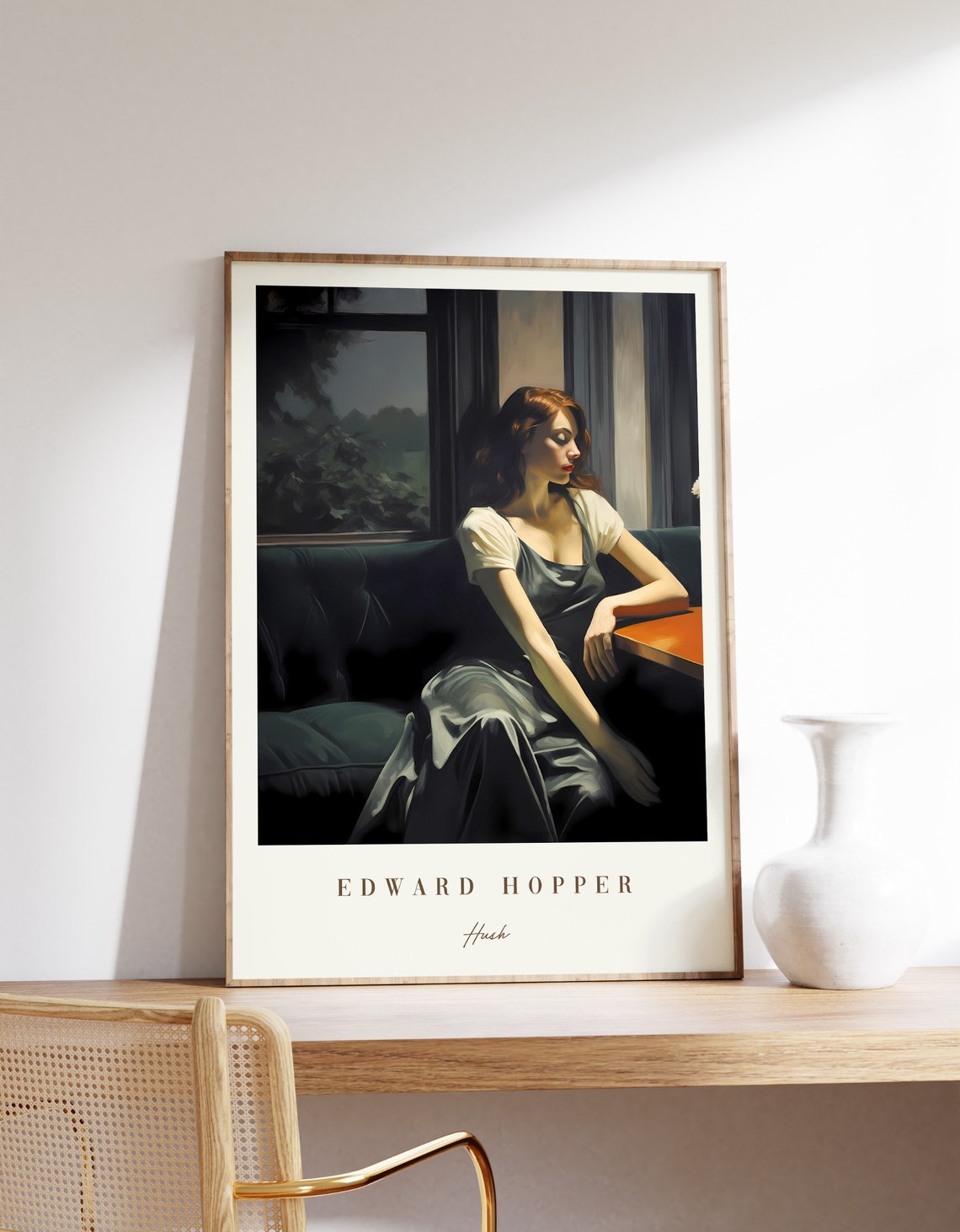 Edward Hopper Hush Woman Alone Night Cafe Moody Painting Art Poster