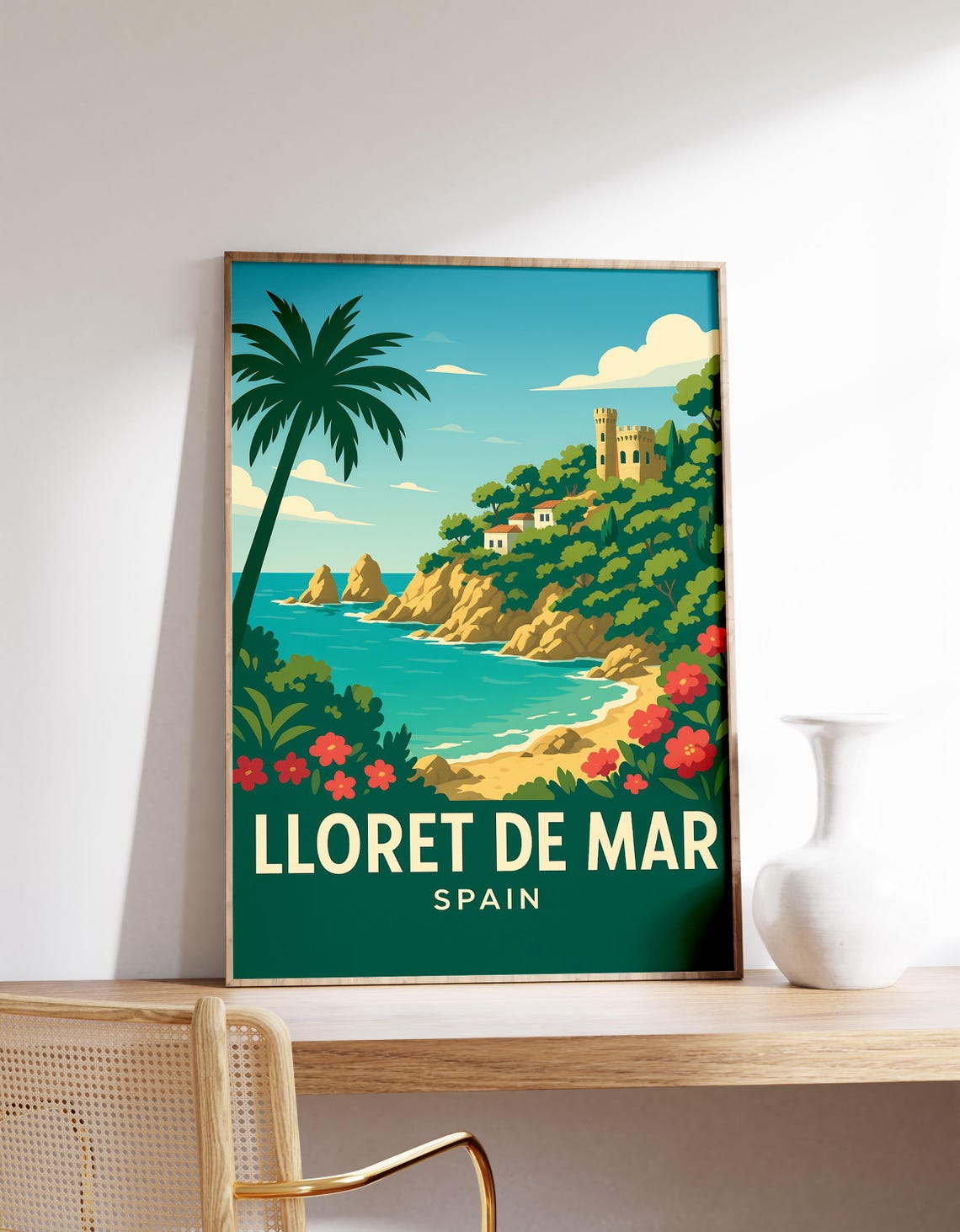 Lloret de Mar Spain Beach Travel Poster Costa Brava Palm Coast Decor