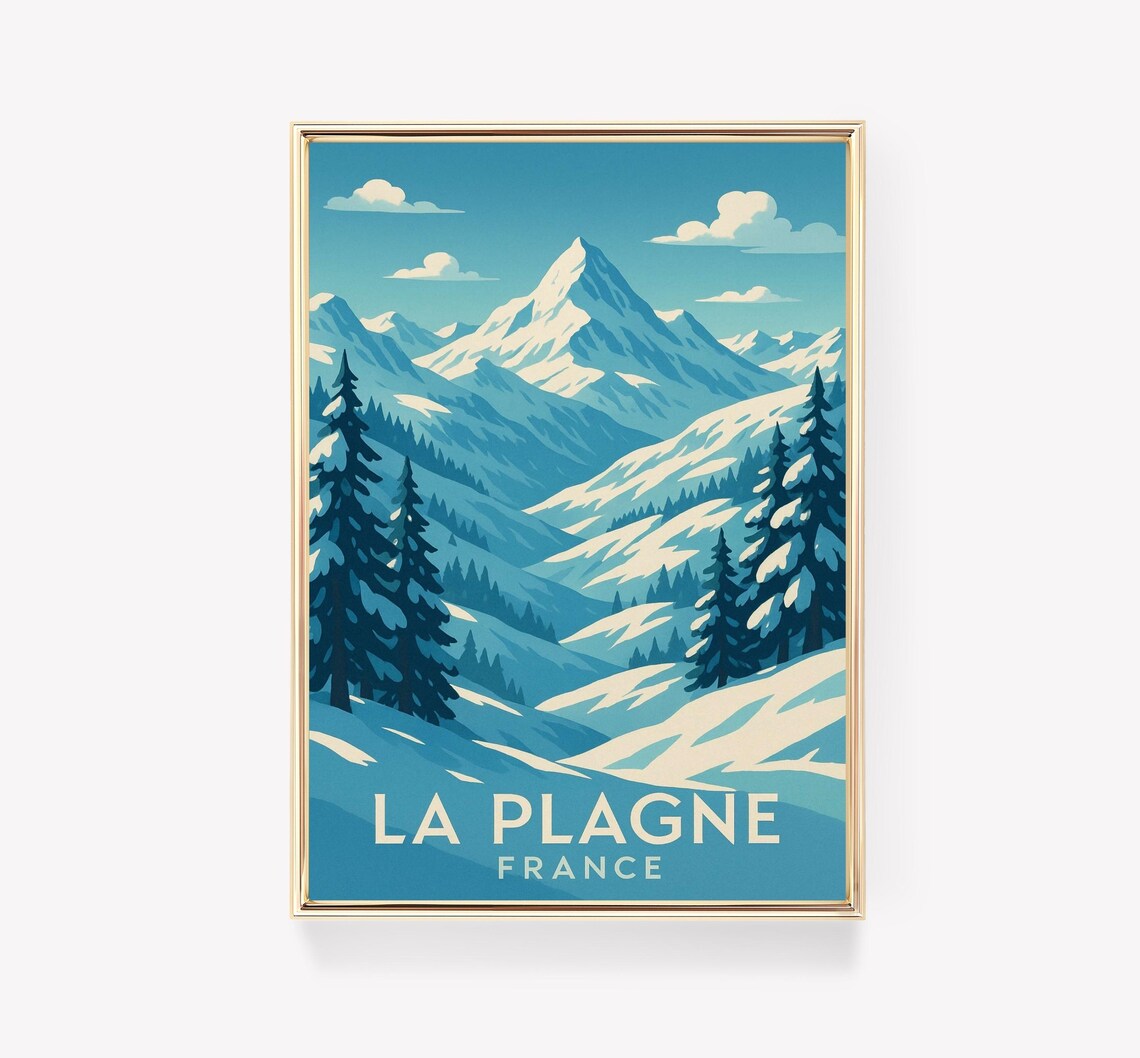 La Plagne France Vintage Ski Mountain Alps Winter Travel Poster