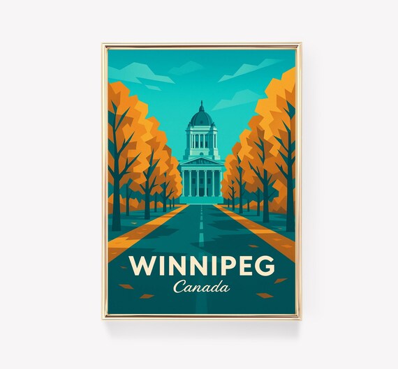 Winnipeg Canada Geometric Landmark Vintage Travel Style Poster