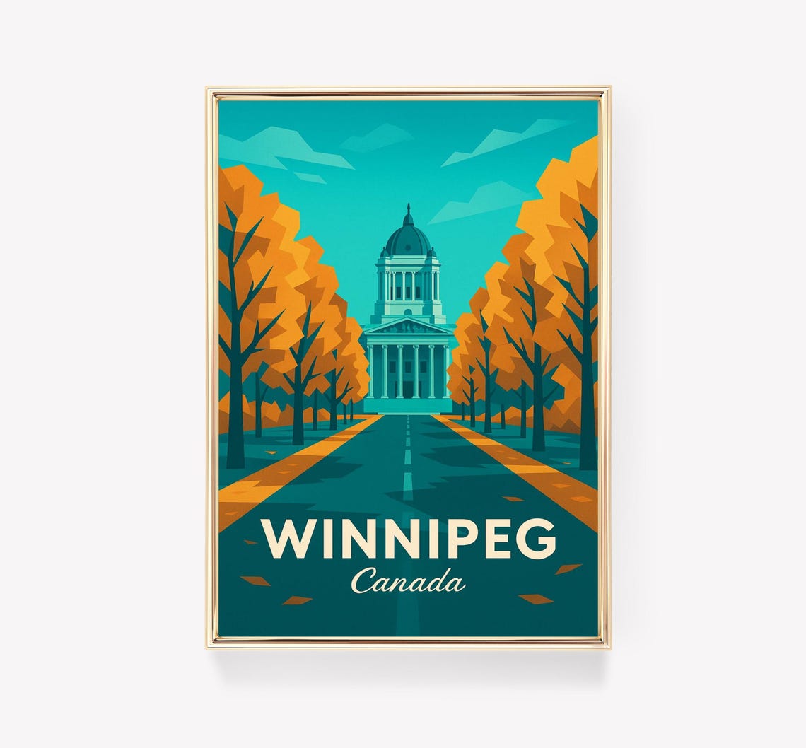 Winnipeg Canada Geometric Landmark Vintage Travel Style Poster
