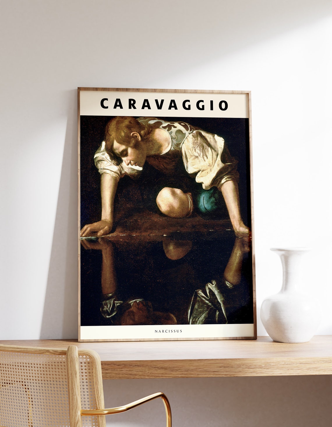Caravaggio Narcissus Spaced Type Elegant Classic Myth Art Poster