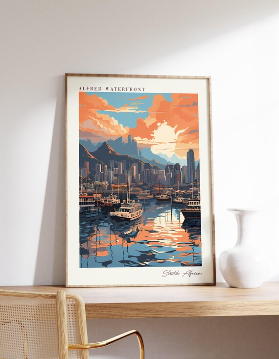 Alfred Waterfront South Africa Harbor Sunset Cityscape Travel Poster
