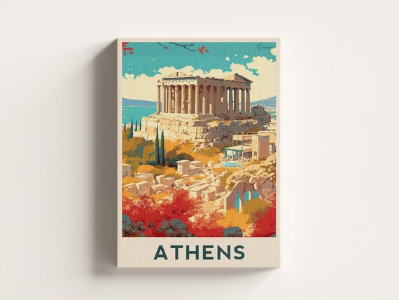 Athens Greece Parthenon Acropolis Ancient Ruins Hillside Travel Poster