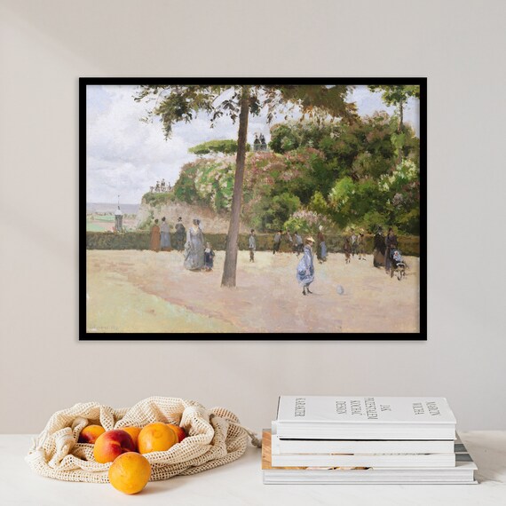 Camille Pissarro The Public Garden At Pontoise 1874 Landscape Poster Wall Art Print Vintage Painting Sky Home Decor Dark Academia