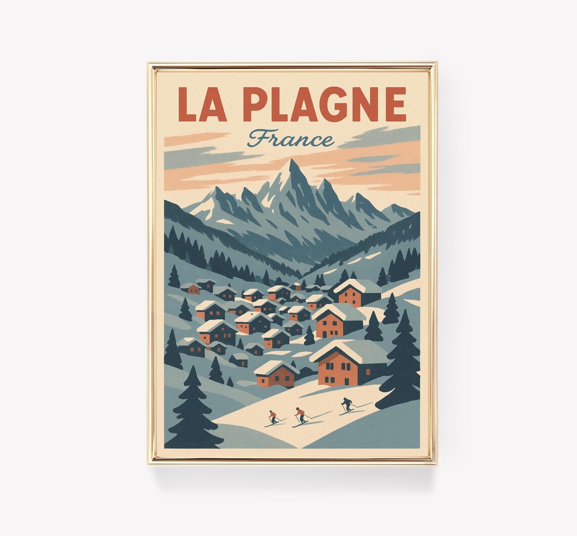 La Plagne Vintage Travel Poster, French Ski Resort