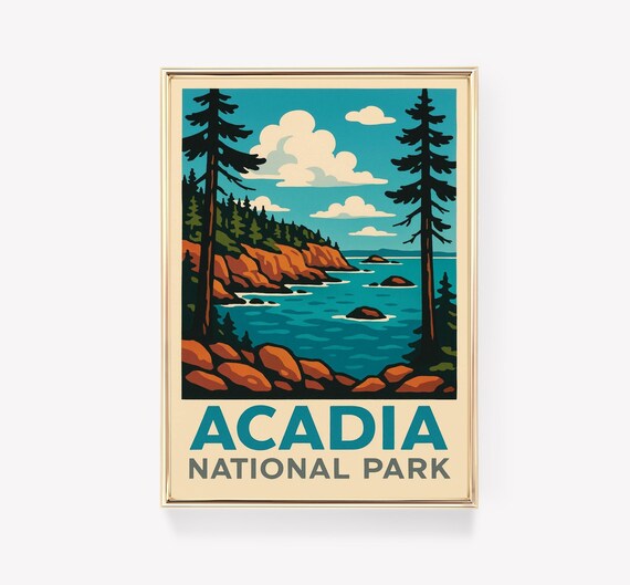 Acadia National Park Rocky Coast Vintage Style Travel Poster