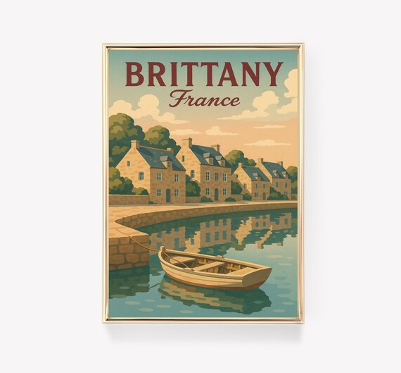 Brittany France Vintage Travel Poster, Coastal Decor