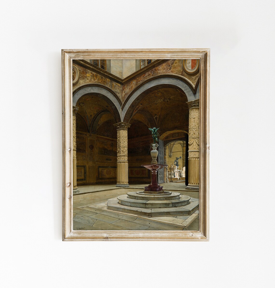 Antique Architecture Painting, Moody Vintage Art Print