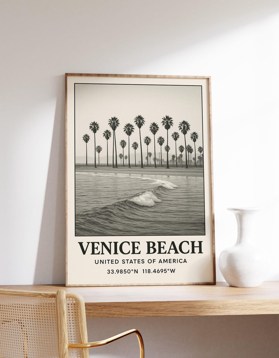 Venice Beach California Palm Trees Waves Vintage Photo Poster