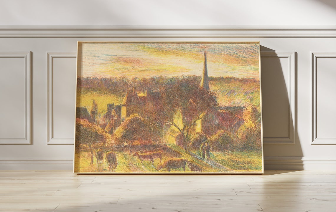 Camille Pissarro A Church And Farm At Ragny 1890 Vintage Poster Landscape Sketch Painting Scenery Print Wall Art Bedroom Decor