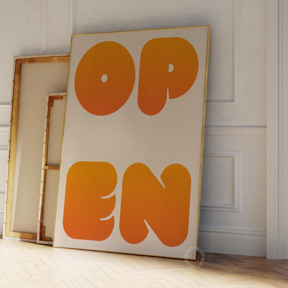 Open Orange Bubble Letters Retro Typography Poster Bold Statement