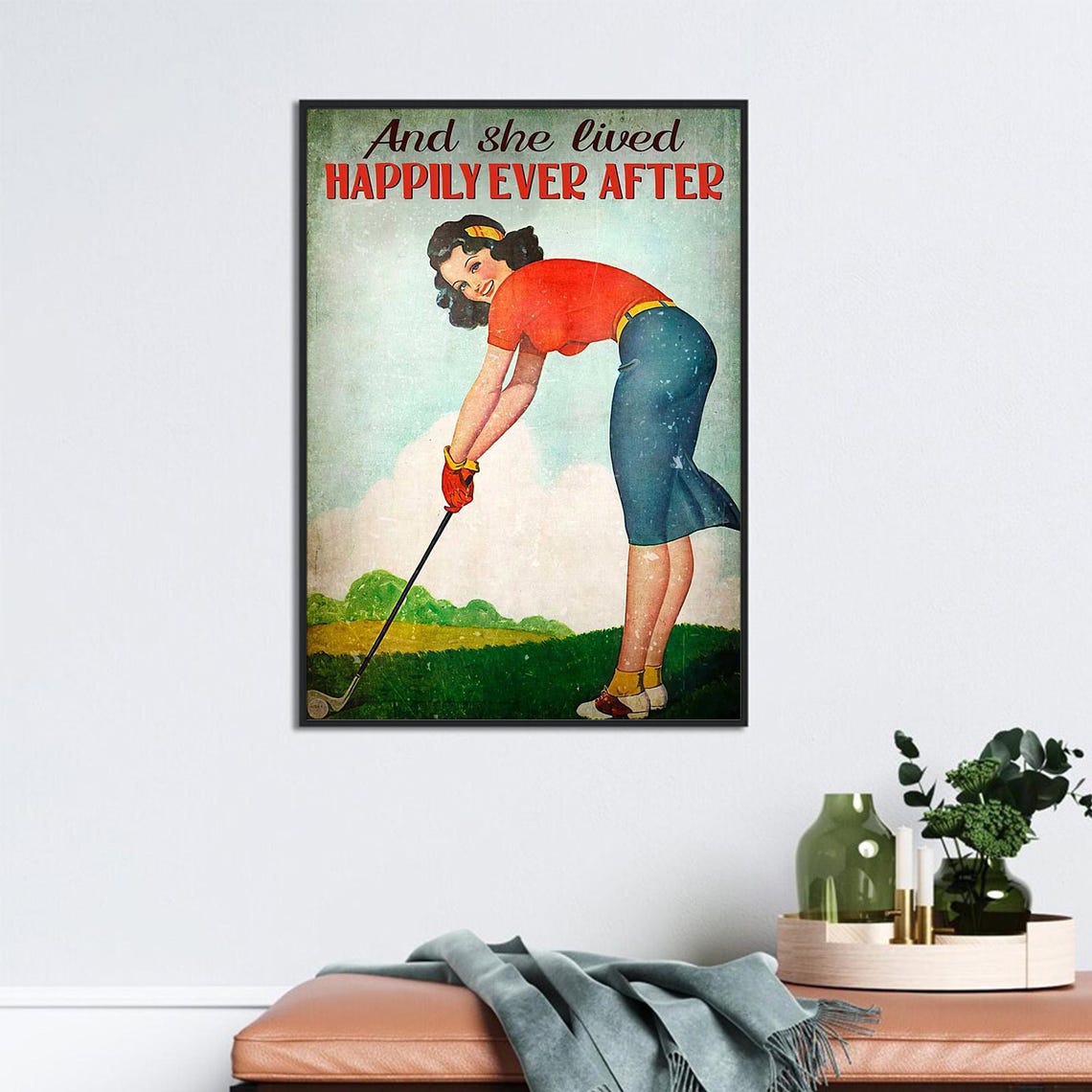And She Lived Happily Ever After Vintage Golf Pin-Up Art Poster - Image 2