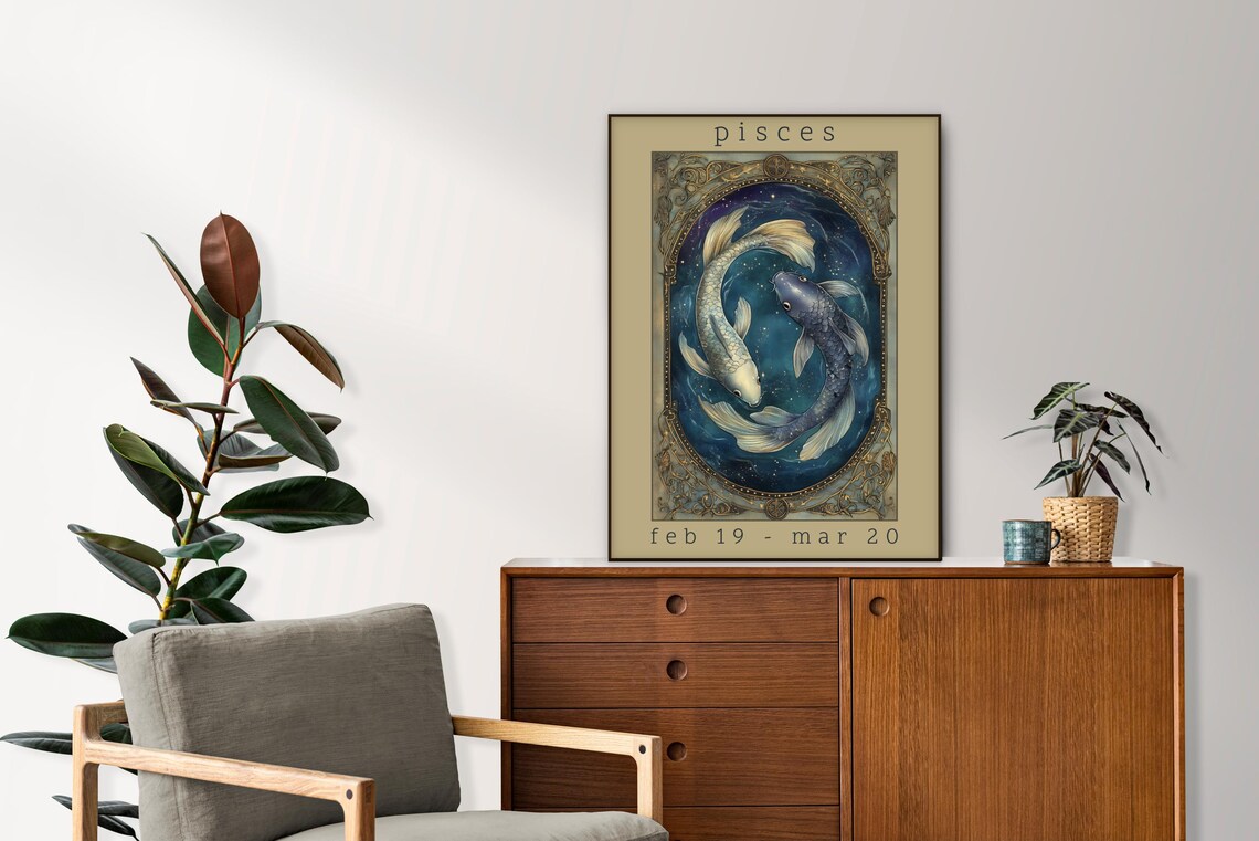 Pisces Zodiac Twin Koi Fish Circling in a Starry Night Sky Poster - Image 2