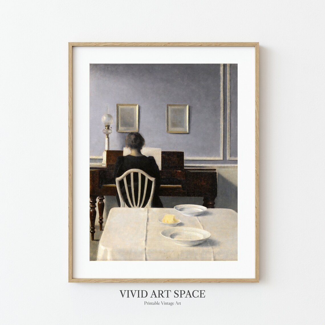 Woman Playing Piano in a Quiet Moody Blue Room Interior Poster - Image 3