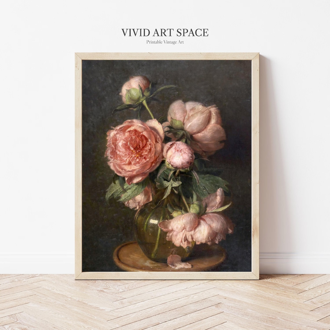 Moody Pink Peonies Vintage Floral Art Print - Image 3