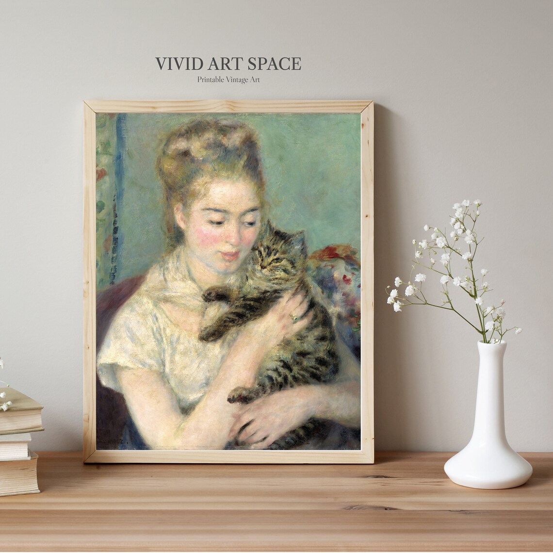 Renoir-Inspired Woman With A Cat Art Print - Image 2