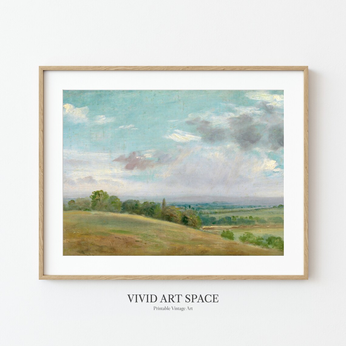 Muted Green Hills Vintage Landscape Art Print - Image 3