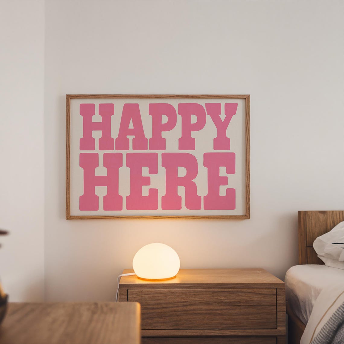 Happy Here Bold Pink Collegiate Block Letters Cheerful Art Poster